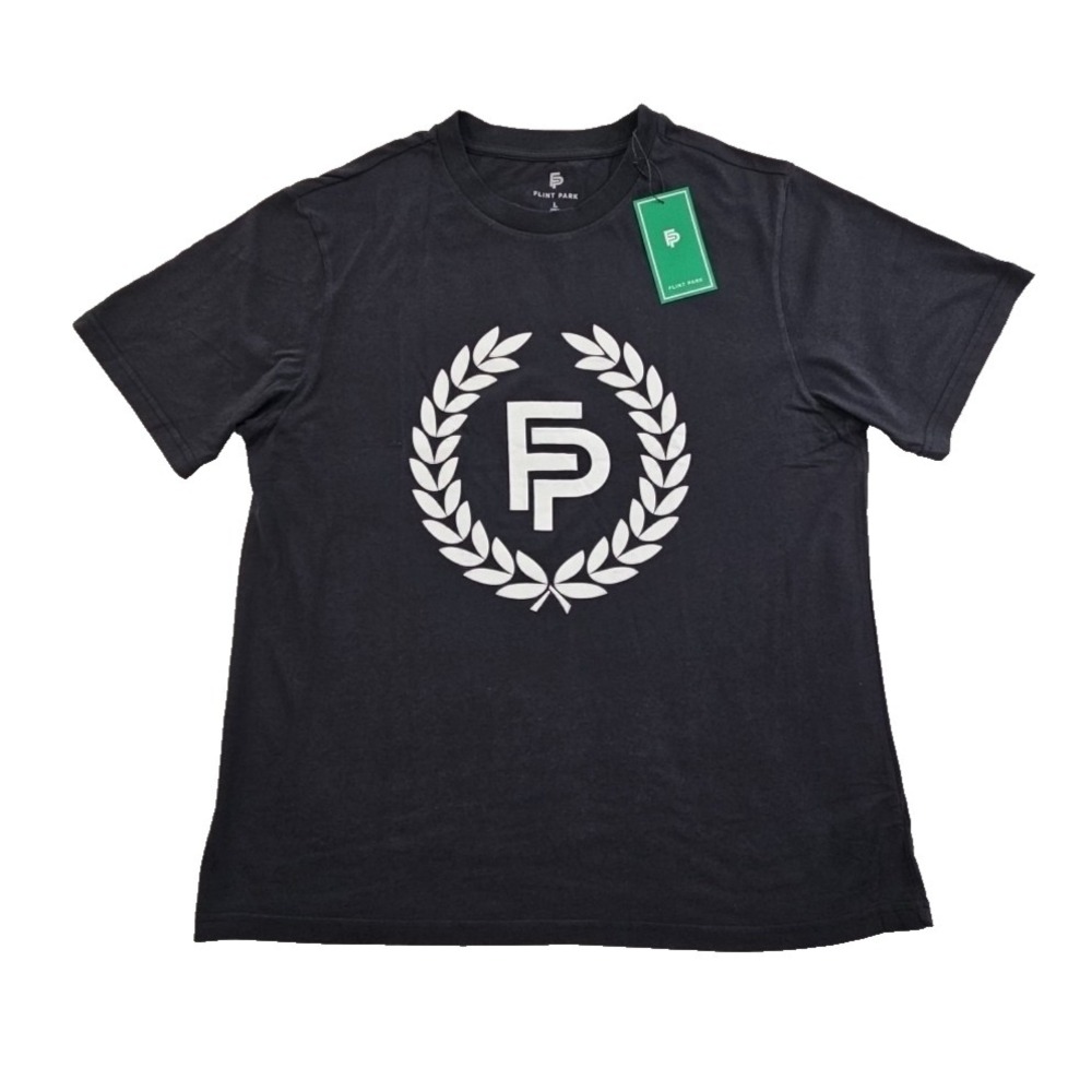 Cotton‎ Tee Shirt Men's L Large Black Short Sleeve Flint Park  Logo NEW Organic